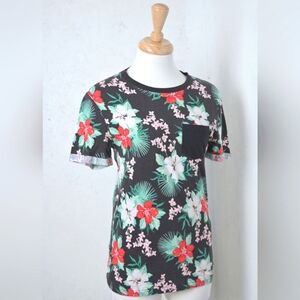 Divided | Colorful tropical floral women's t shirt,front pocket